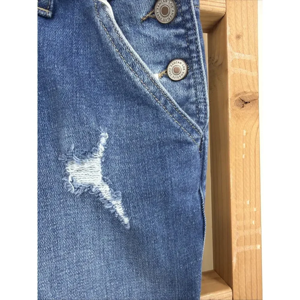 NWT KanCan Blue Distressed Pockets Adjustable Straps Denim Overalls #1427 SZ SM.